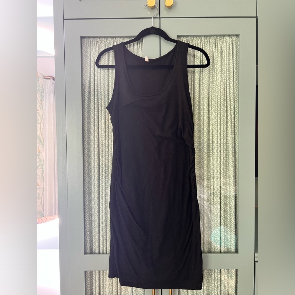 PinkBlush maternity, ruched black knee-length dress, size L